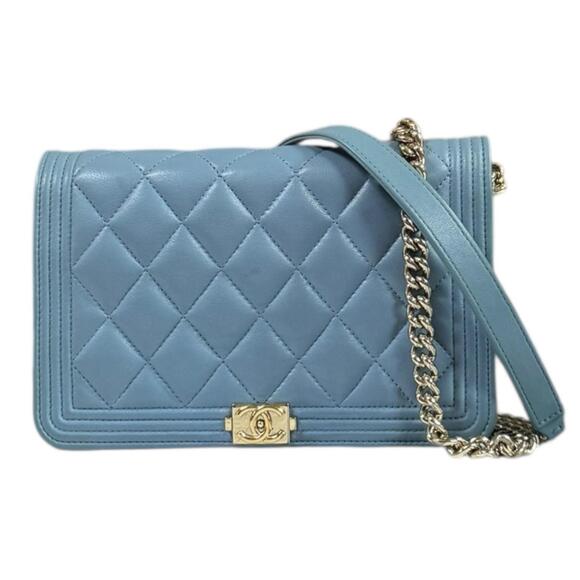CHANEL Handbags - CHANEL Authentic Blue Leather Wallet